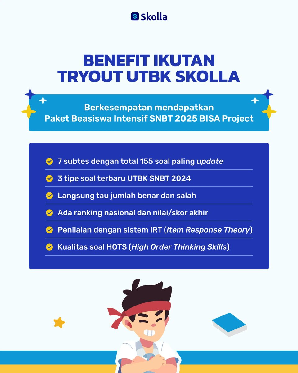 sipalingsnbt's tweet photo. Ini yang bakal kamu dapet kalo ikutan TO gratis ini 👇
Yap! Buat 500 orang terpilih bisa dapet PAKET BEASISWA INTENSIF SNBT 2024 BISA Project 📷✨
#TOSNBT2025 #TOBK #TOGRATIS #SNBT2025 #UTBK2025 #PTN https://t.co/YUxbpItvWS