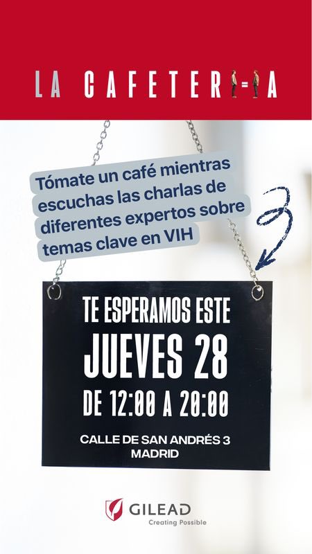 riscomunica's tweet photo. ¡No te pierdas la apertura de CafeterI=Ia!
Mañana jueves 28 de noviembre en c/San Andrés 3 (Madrid) acércate a tomar un café y charlar acerca de mitos, realidades, avances y desafíos en la respuesta al VIH con expertos/as de la
mano de @GileadSciences 
¡No te lo pierdas! https://t.co/WtihoX4br3