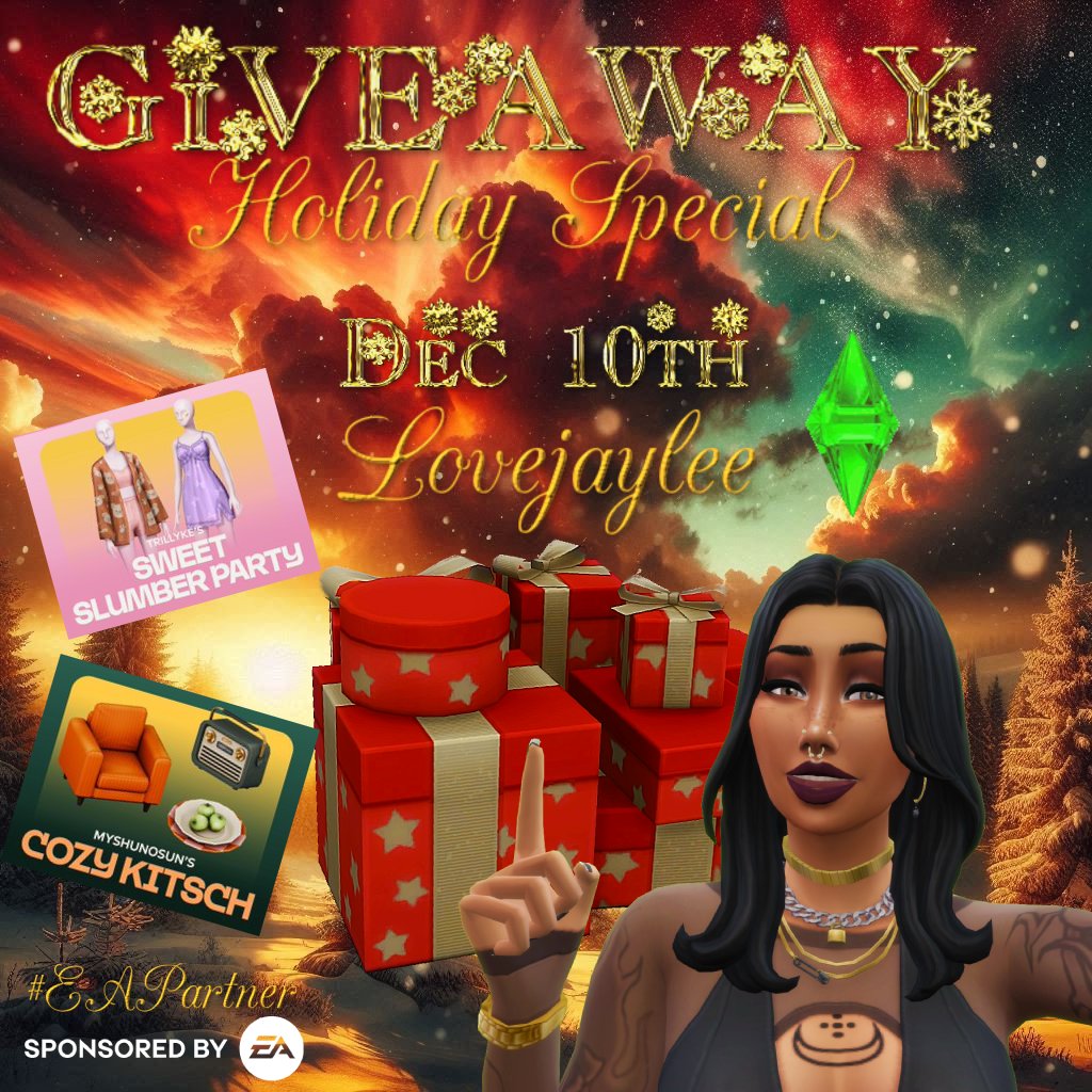 Lovejayleee's tweet photo. 🌟🎄 Giveaway ! Will choose 2 lucky winners on Dec 10th for #SweetSlumberPartyKit and #CozyKitschKit ! 🎄🌟
#Sponsored #EAPartner #ad @TheSims #EACreatorNetwork
🌟 Like & Retweet
🌟 Comment which kit you want
🌟 Follow https://t.co/mPYE3UPKzc https://t.co/2FkOjFdrqp
