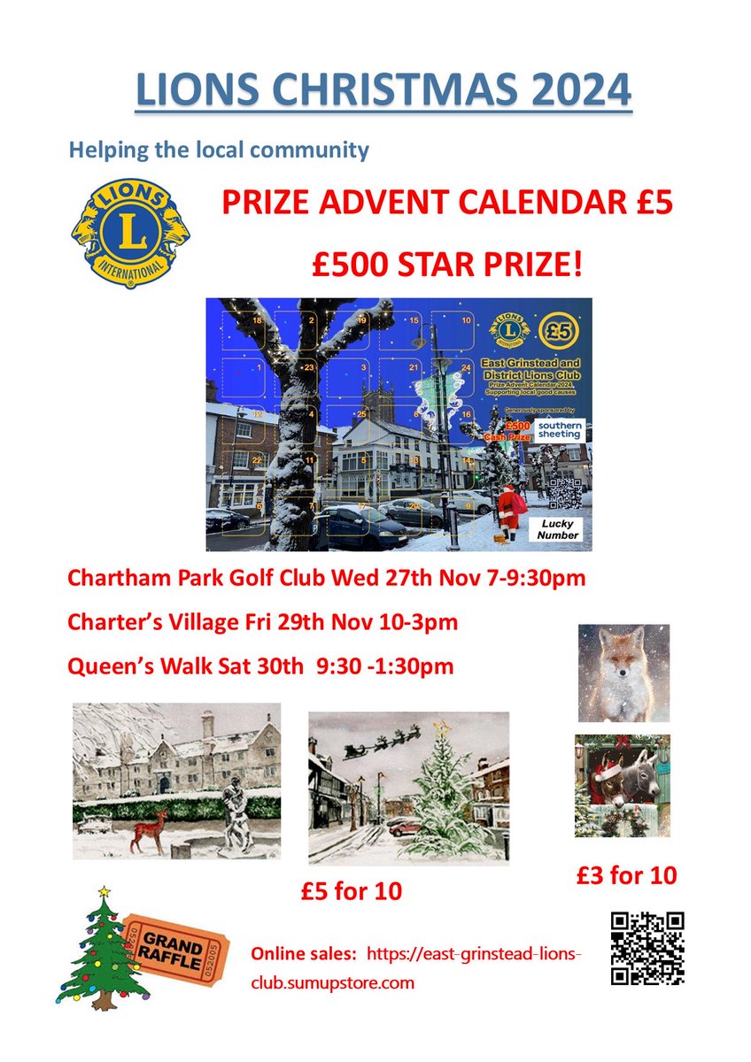 Time is running out to buy your Prize Advent calendars!  Available at these venues and online
…t-grinstead-lions-club.sumupstore.com