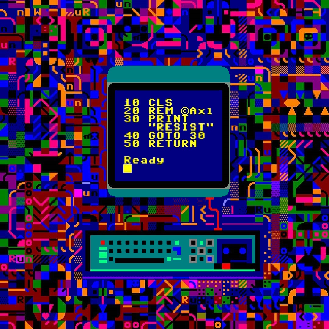 mistfunk's tweet image. Mistigram: I&apos;d say that this #PLAYSCII piece by Axl, released a year ago in the MIST1121 artpack, was prophetic, but really when has resistance been bad advice in our lifetimes? Instead I&apos;ll say we post this to commemorate the recent death of #BASIC co-inventor #ThomasEKurtz.