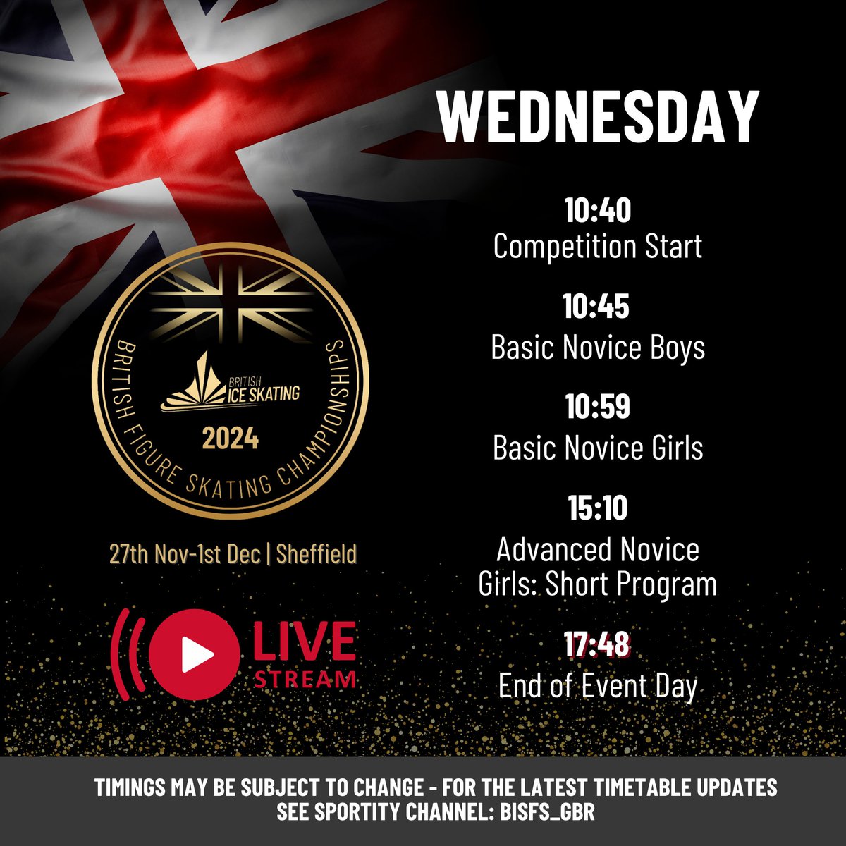 And we're live! Good luck to our day one competitors 🙌

📺 Catch all the action today via our livestream on Youtube: youtube.com/watch?v=jeDbDF…

Event results and timetable: webapp.sportity.com/channel/BISFS_…

#BritishChampionships #Nationals #WatchLive #Day1 #GoodLuck #FigureSkating