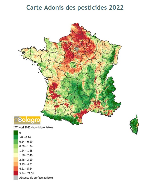 J’ai beaucoup vu passer cette carte de Solagro dernièrement sur l’utilisation des pesticides en France, je propose de prendre un peu de recul sur ces données. Parce qu’il y a quand même 2 ou 3 trucs discutables.
solagro.org/nos-domaines-d…