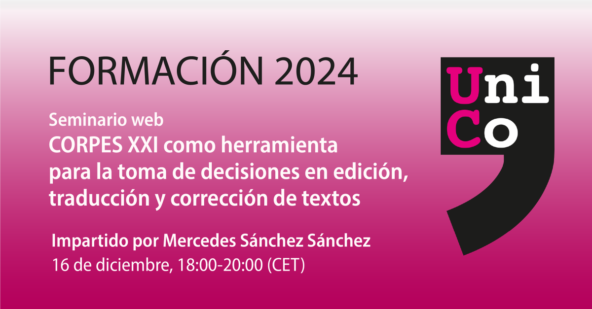 unico_es's tweet photo. 📢¡Habemus nuevo seminario web! En vista del magnífico sabor de boca que dejó en el #ENC5, el 16 de diciembre tendremos a @merchesan de nuevo con nosotros para que nos cuente cómo sacar partido al #CORPESXXI. Más información e inscripciones: https://t.co/nB6MTIIDfW https://t.co/urX5OWsqQn