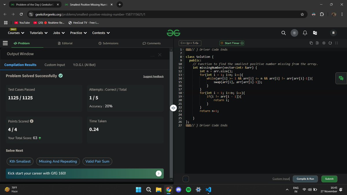 raunakcode's tweet image. Day 12/160        
Completed todays problem.           
#gfg160 #geekstreak2024