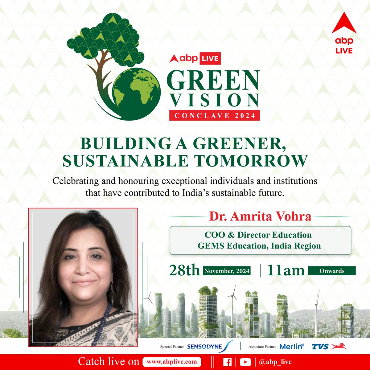 abplive's tweet photo. Join us as we recognize the leaders and innovators shaping a sustainable future! The ABP Live Green Vision Conclave 2024 celebrates the impactful ideas and practices that are transforming Indiaโs future and inspiring the nation.
#GreenVisionConclave #ABPLive #Sustainability #FutureOfIndia #CatalystForChange
