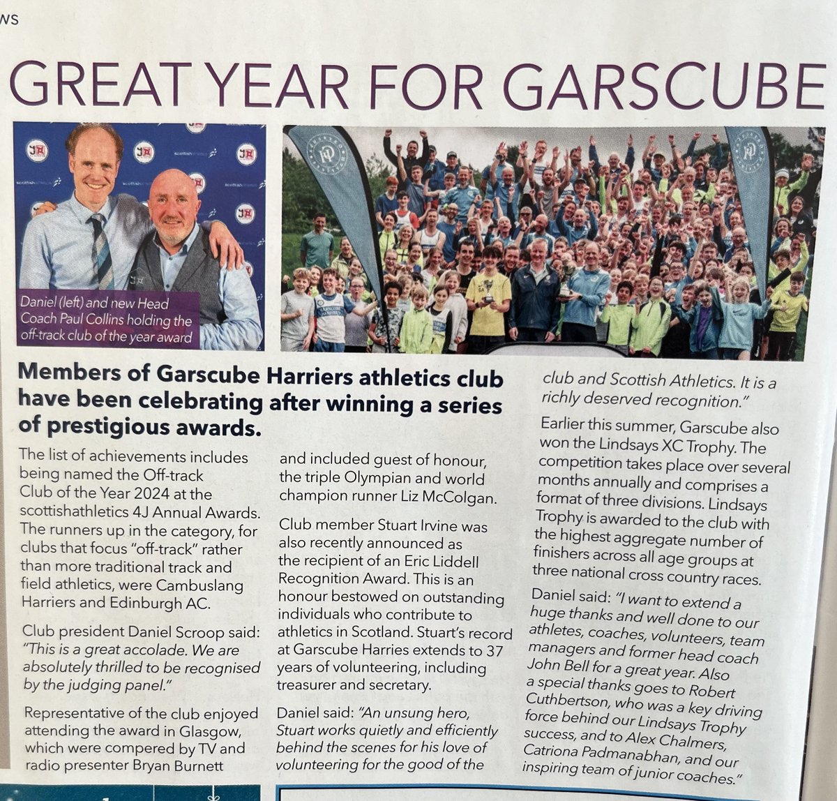 scottishathletics (@scotathletics) on Twitter photo OFF TRACK CLUB OF YEAR
#SALtogether
<a href="/rungarscube/">Garscube Harriers</a> focus via <a href="/CommunityMagBaM/">Community Magazine Bearsden & Milngavie</a>
#4Jawards success + #LindsaysXc trophy win
Congrats 👏
<a href="/SALChiefExec/">SALChiefExec</a> <a href="/OvensDavid/">David Ovens</a> <a href="/danscroop/">Daniel Scroop</a> <a href="/jillamena13/">Jill O'Neil</a> <a href="/UltraRunDMC/">Debbie Martin-Consani</a> <a href="/Jim_B_71/">Jim B</a> <a href="/foggyrunner72/">foggyrunner72</a> <a href="/ianbeattie1/">Ian Beattie</a> @DavidFallon88 @GraemeWFJack <a href="/Fionaoutdoors/">Fiona Russell</a> OFF TRACK CLUB OF YEAR
#SALtogether
<a href="/rungarscube/">Garscube Harriers</a> focus via <a href="/CommunityMagBaM/">Community Magazine Bearsden & Milngavie</a>
#4Jawards success + #LindsaysXc trophy win
Congrats 👏
<a href="/SALChiefExec/">SALChiefExec</a> <a href="/OvensDavid/">David Ovens</a> <a href="/danscroop/">Daniel Scroop</a> <a href="/jillamena13/">Jill O'Neil</a> <a href="/UltraRunDMC/">Debbie Martin-Consani</a> <a href="/Jim_B_71/">Jim B</a> <a href="/foggyrunner72/">foggyrunner72</a> <a href="/ianbeattie1/">Ian Beattie</a> @DavidFallon88 @GraemeWFJack <a href="/Fionaoutdoors/">Fiona Russell</a>