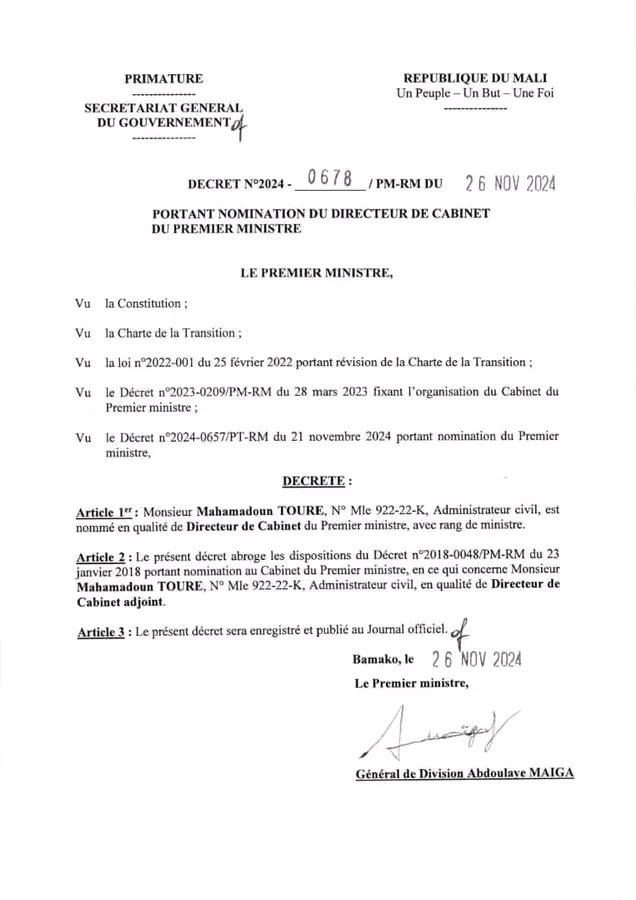 Primature/Nomination