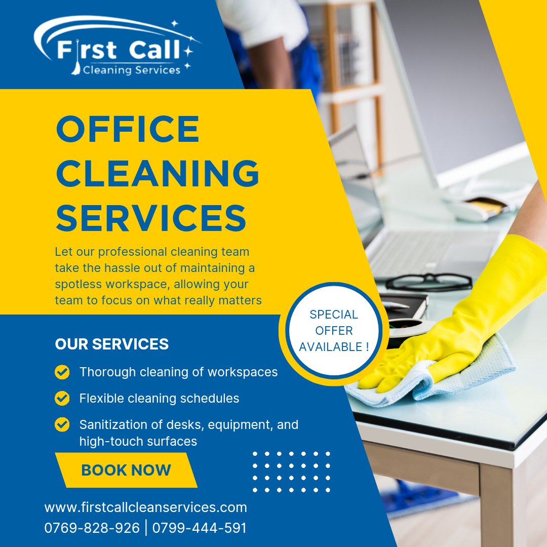 FirstCallcleans's tweet image. Start every day in a spotless office! Let us handle the cleaning so you can focus on success. 🌟 #OfficeCleaning #CleanWorkspaces