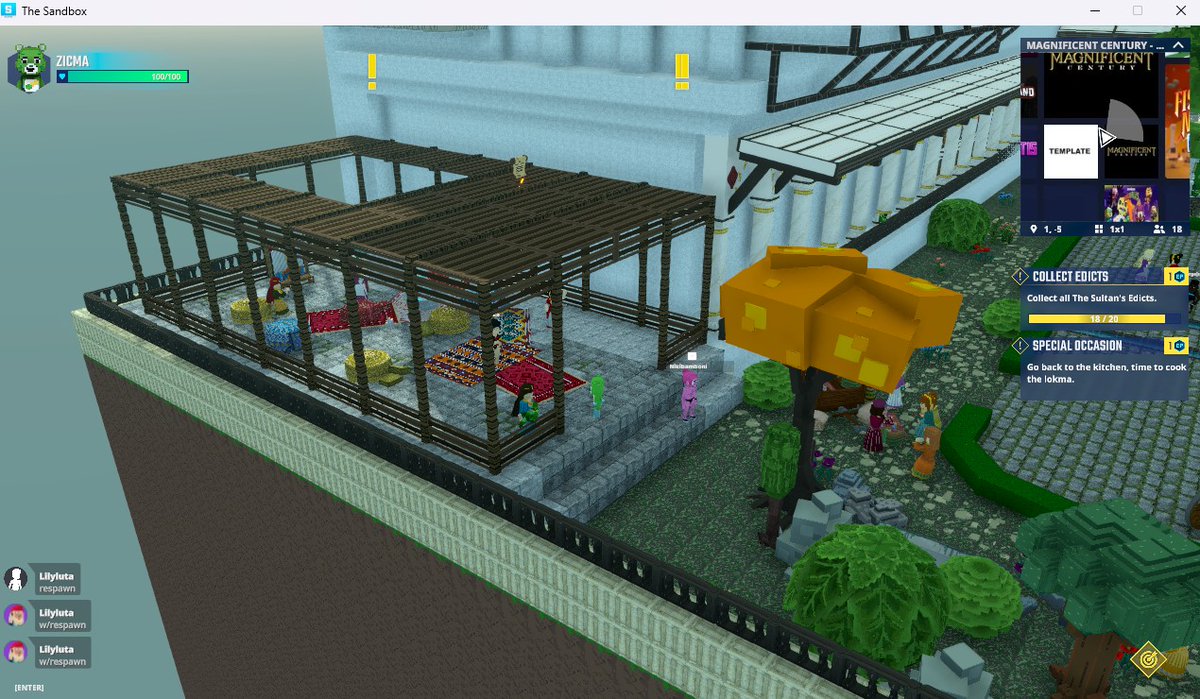 ZicmAXX's tweet photo. Relaxing under the @Magnificentury_ Pergola in @TheSandboxGame. Living like virtual royalty! 👑🌺 https://t.co/a7VuufSnXl #TheSandbox #AlphaSeason4 #AS4SocialChallenge https://t.co/OGD4vtrnLa