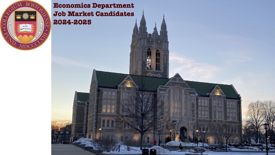 Boston College Economics Department (@bc_econ) on Twitter photo Meet the <a href="/BostonCollege/">Boston College</a> Economics Department Job Market Candidates 2024-2025!
Learn more about their research:
bc.edu/content/bc-web… Meet the <a href="/BostonCollege/">Boston College</a> Economics Department Job Market Candidates 2024-2025!
Learn more about their research:
bc.edu/content/bc-web…