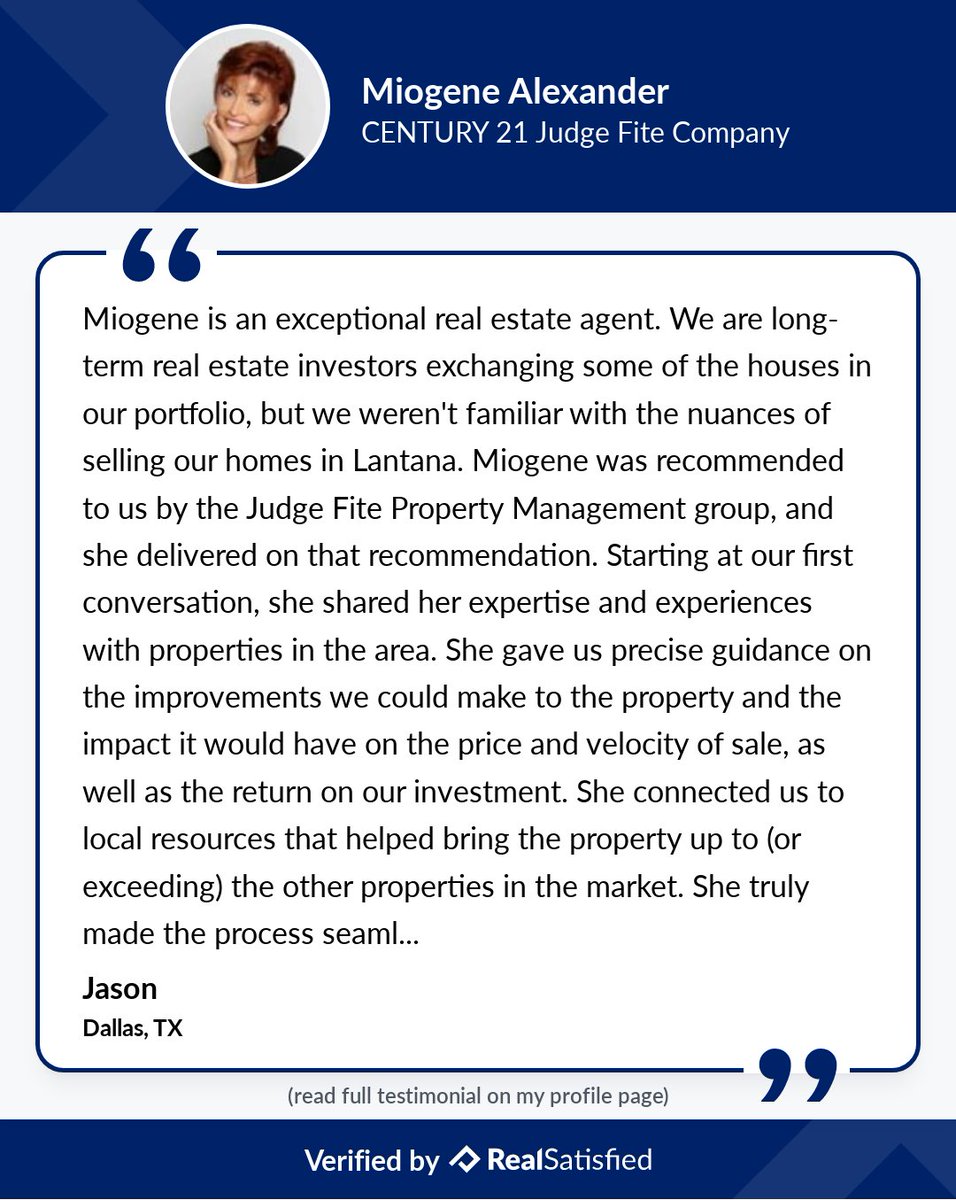 RealtorMiogene's tweet image. This kind of recommendation is priceless to me!! realsatisfied.com/Miogene-Alexan… via @realsatisfied