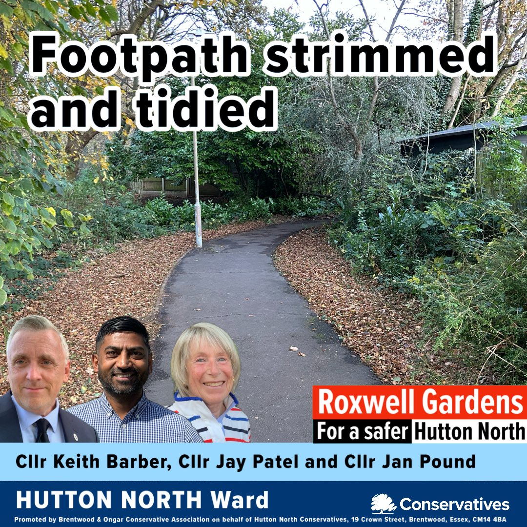 KeithRBarber's tweet photo. The footpath between Roxwell Gardens and Langford Green in Hutton Poplars is another area to have benefited from strimming and tidying this week.  Thanks again to our team at the depot. #cleanersaferbetter #huttonnorth https://t.co/skyB7yX7TQ