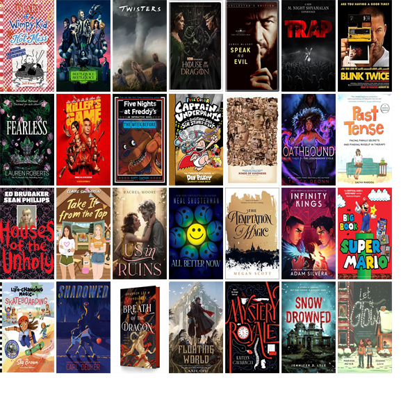 WilbrahamPubLib's tweet photo. This week the Wilbraham Public Library has 91 new books and eight new movies.  New items include Hot Mess, Beetlejuice Beetlejuice, Twisters, House of the Dragon, Speak No Evil, Trap, Blink Twice, Fearless, The Killer's Game, and Five Nights at Freddy's. https://t.co/3s3YDDeepR https://t.co/aYsce3a8Oc