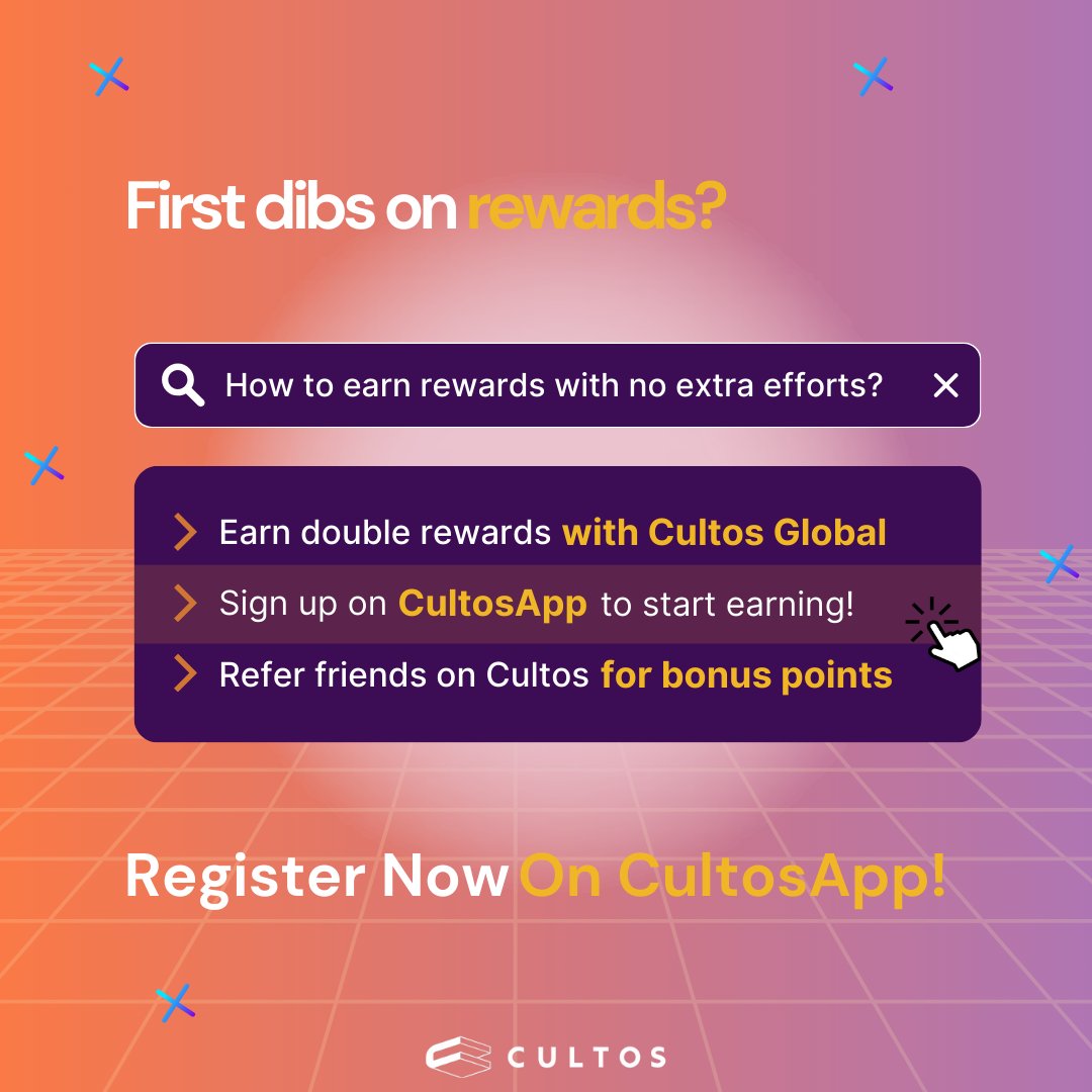 🎯 Sign up, earn double, and invite your squad for bonus points! 📲

Visit: app.cultosglobal.io

#CultosGlobal #DoubleRewards #StartEarning