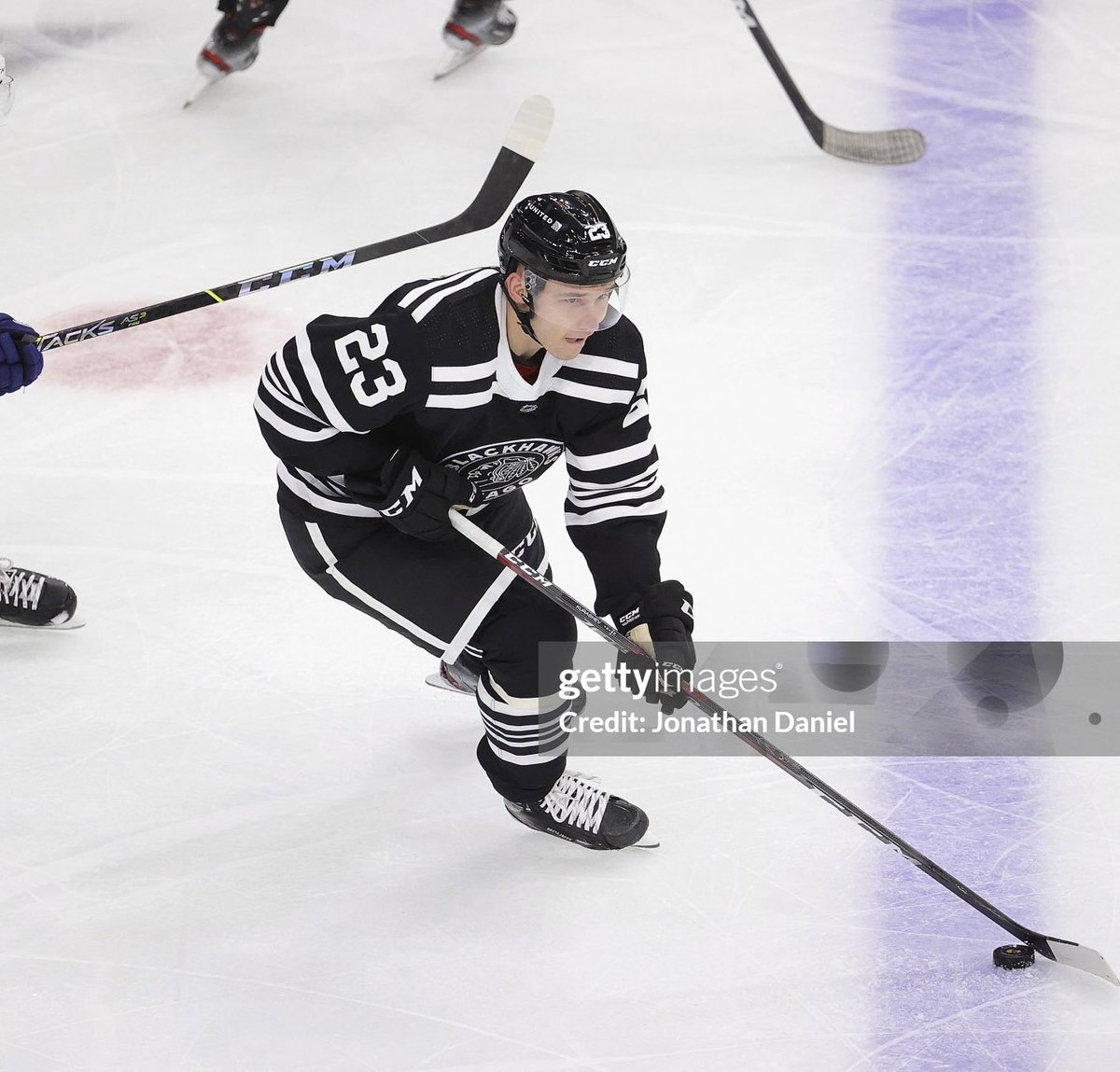2020-21 Philipp Kurashev #Blackhawks #gameworn alternate rookie jersey.  This set 1 alternate was worn for only a game or two as the team had played 3 games in them and Kurashev was scratched for one.  A beauty sweater that throws back to the 1927-1934 era of Hawks history.