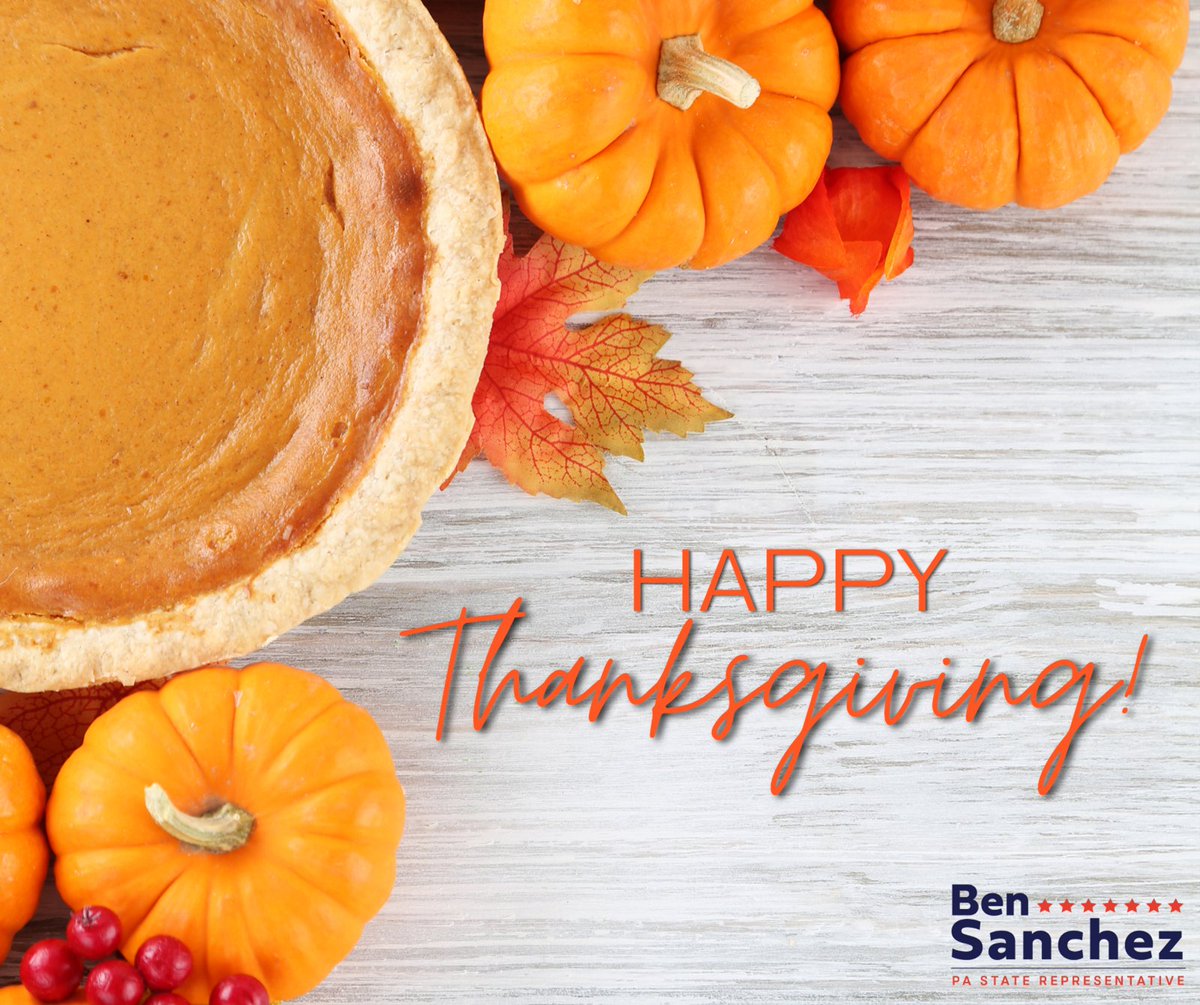 RepBenSanchez's tweet image. This Thanksgiving, I’m most grateful for our community and the opportunity to represent the best district in our commonwealth. Wishing you all a restful holiday filled with love, laughter and good food (and maybe an elastic waistband for the night). #HappyThanksgiving!