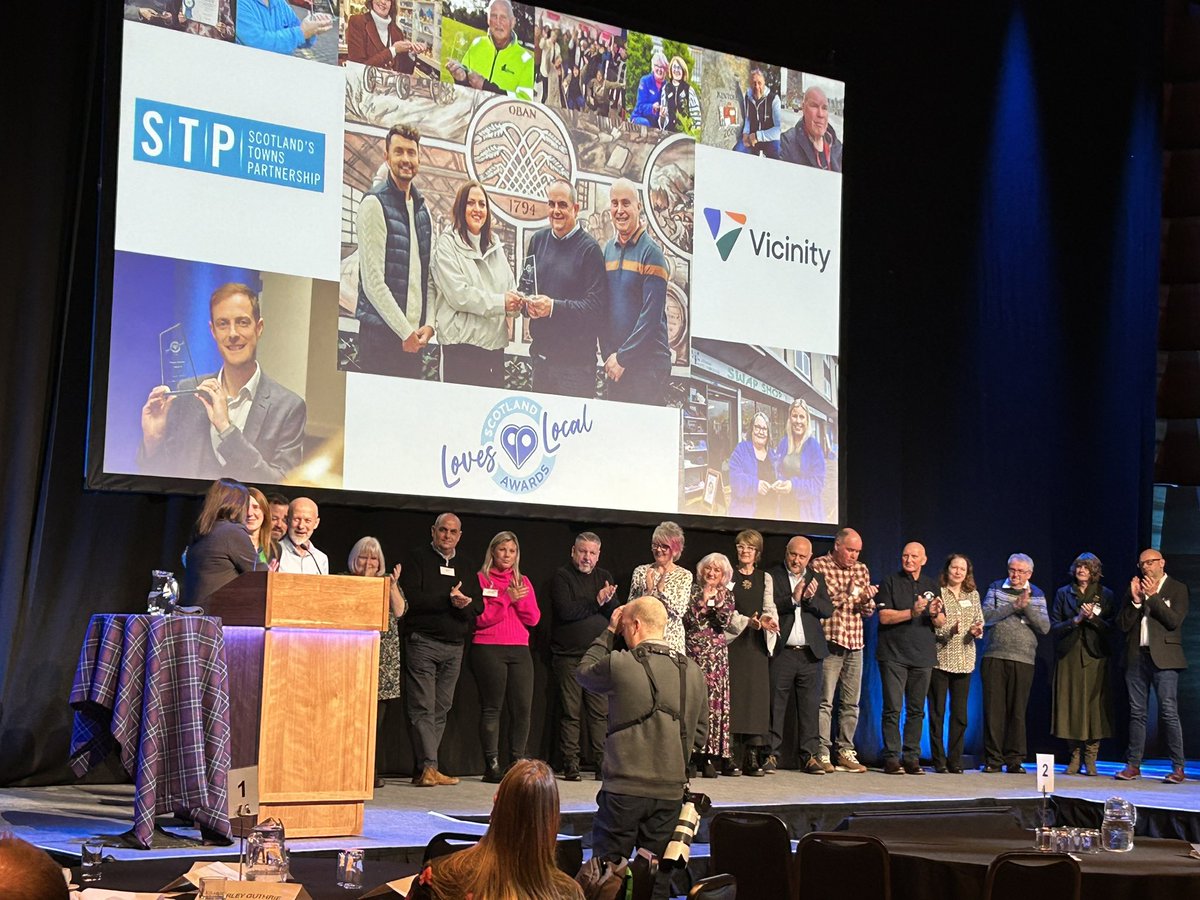 ScotlandsTowns's tweet photo. Our Chief Officer @MrsKimberleyG is rounding off a fantastic conference with a celebration of our 2024 Scotland Loves Local Award winners 💙 #ScotlandLovesLocal #SLLAwards #STC24 https://t.co/cWOxRHBX9T