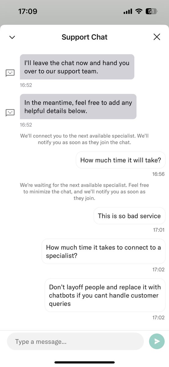 aakashchugh27's tweet photo. @n26 first you waste my time with that useless chatbot of yours and now i am waiting for almost 30 mins so you can connect me to a specialist? @elonmusk you gotta buy N26 and fix that too https://t.co/kDhHqtxn6U
