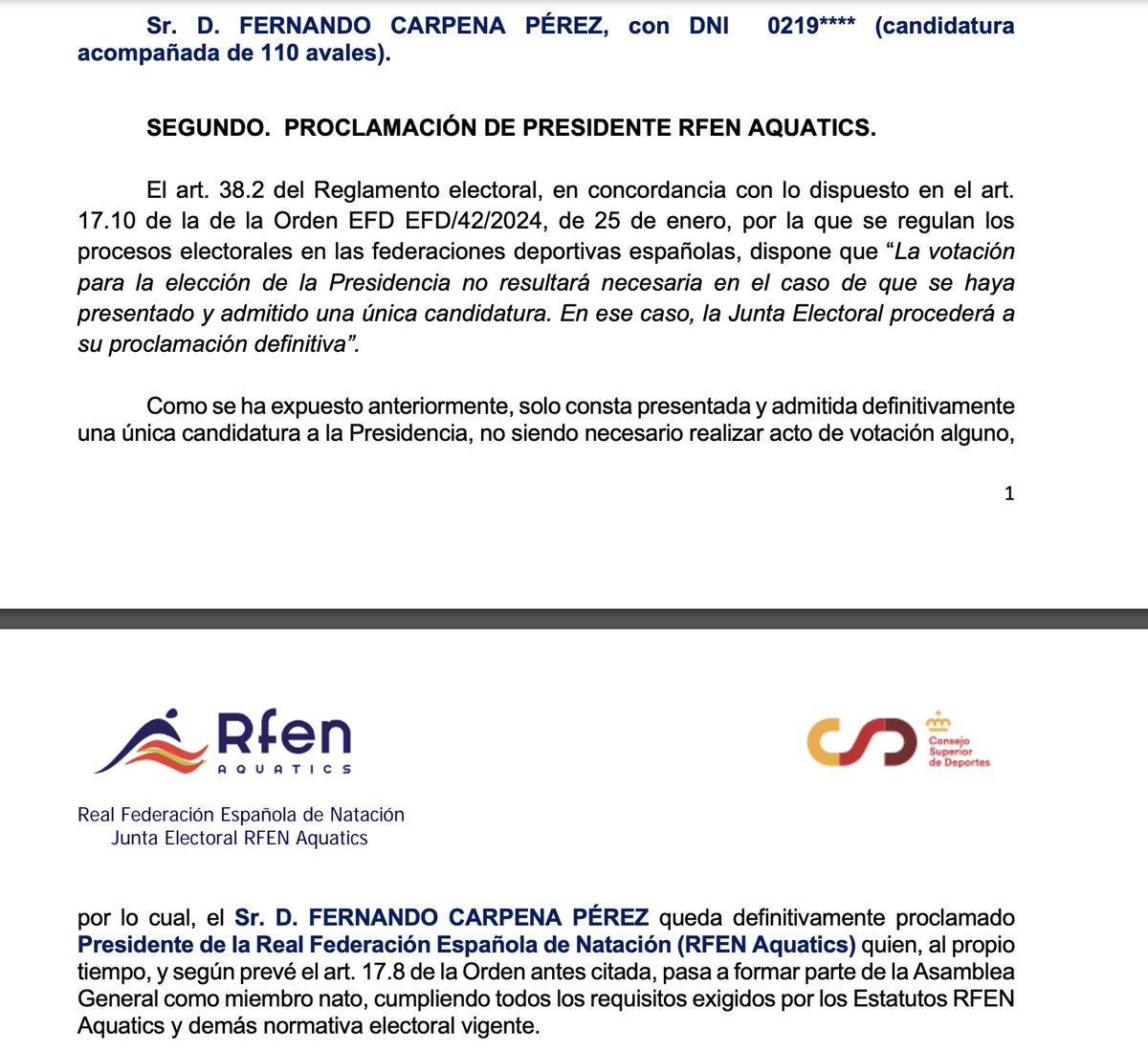 Quinta etapa al frente de Real Federación Española de Natación. Gracias a los que la impulsaron y permitieron. Como siempre, numerosos retos que acometer. Ahí estaremos, dándolo todo y ... más. <a href="/RFEN_Oficial/">RFEN</a> <a href="/deportegob/">CSD</a> <a href="/COE_Presidente/">Alejandro Blanco</a> <a href="/depespana/">ADESP - Asociación del Deporte Español</a>