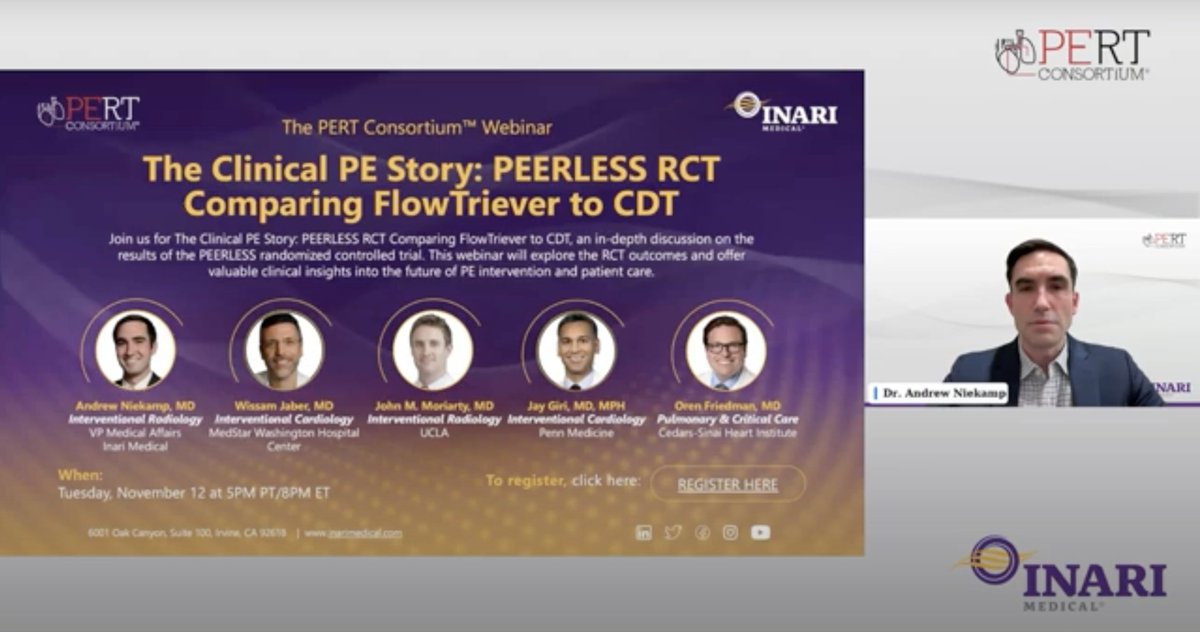 Join us for a recap of The Clinical PE Story: PEERLESS RCT Comparing FlowTriever to CDT, an in-depth discussion on the results of the PEERLESS randomized controlled trial. This session explores the RCT outcomes and offers valuable clinical insights into the future of PE