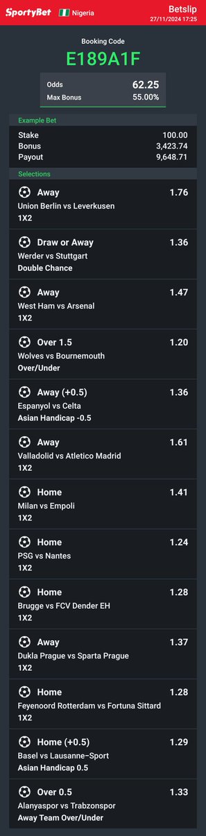 Hey check out the bet I just placed on Sportybet! sportybet.com/ng/?shareCode=…