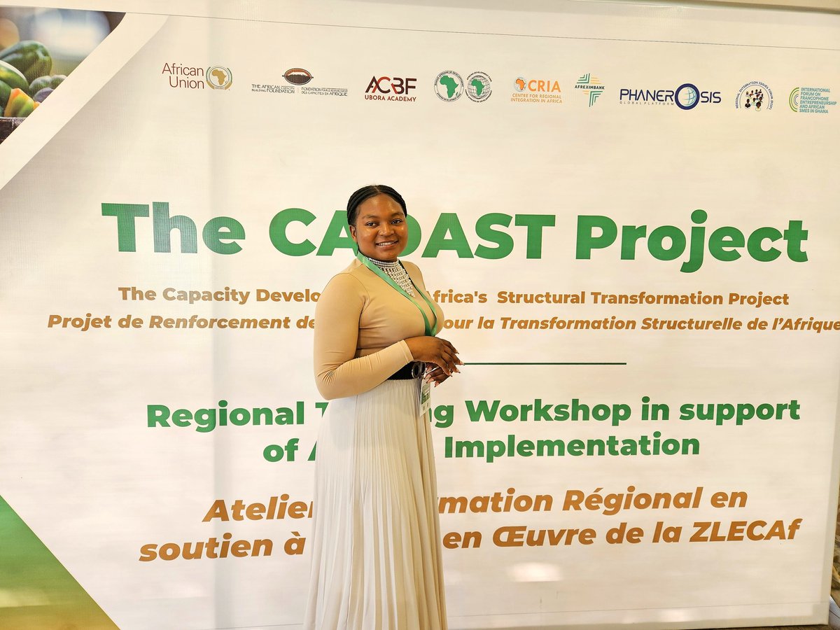 MaMlangeni2's tweet photo. I'm currently attending the Capacity Development for Africa's Structural Transformation Project #CADAST Regional Training Workshop in #Accra &amp; I'm excited to be a part of this flagship event organized by @ACBF_Official in collaboration with CRIAin support of AfCFTA implementation https://t.co/5lhN775cx9