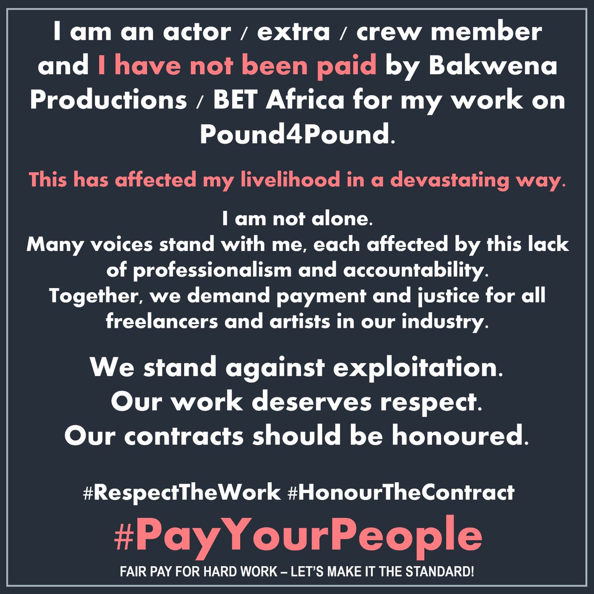 InterCityCrew's tweet image. FAIR PAY FOR HARD WORK – LET’S MAKE IT THE STANDARD!

#RespectTheWork #HonourTheContract #PayYourPeople
#CrewJustice #EndNonPayment
@bakwena_productions @saguildofactors @gaytonmck @cyrilramaphosa @bet_africa @paramountco_Africa #BakwenaProductions #KagisoModupe #RashakaMuofhe