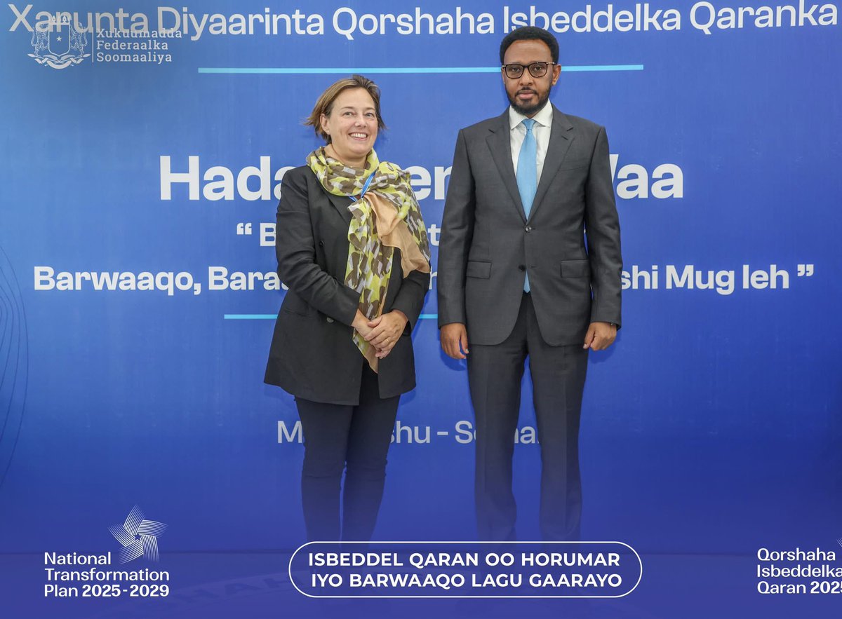 NTPSomalia's tweet photo. Minister of Finance HE @BihiEgeh alongside @WorldBank Kristina Svensson, visited #NTP preparation center today.They met with key officials, reviewed progress, and praised the daily efforts of government staff and international experts working on the 2025–2029 plan. https://t.co/IE3nNaWiFq