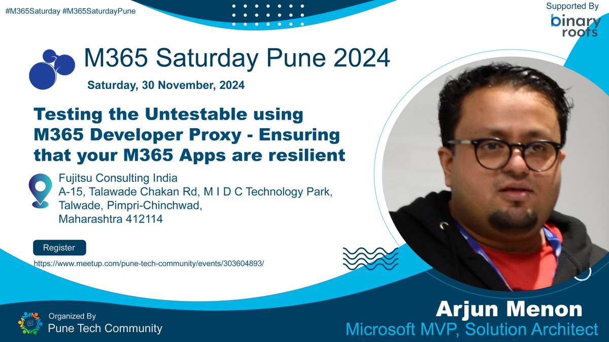 arjunumenon's tweet image. Do you want to expect the unexpected in your apps build in #Microsoft365dev. I am speaking on the topic "Testing the untestable using #Microsoft365 #DevProxy where I am covering about all these topics.
🗓 Date: 30 November 2024 | 9 AM to 5 PM
🔖 Register: a-um.me/681bef