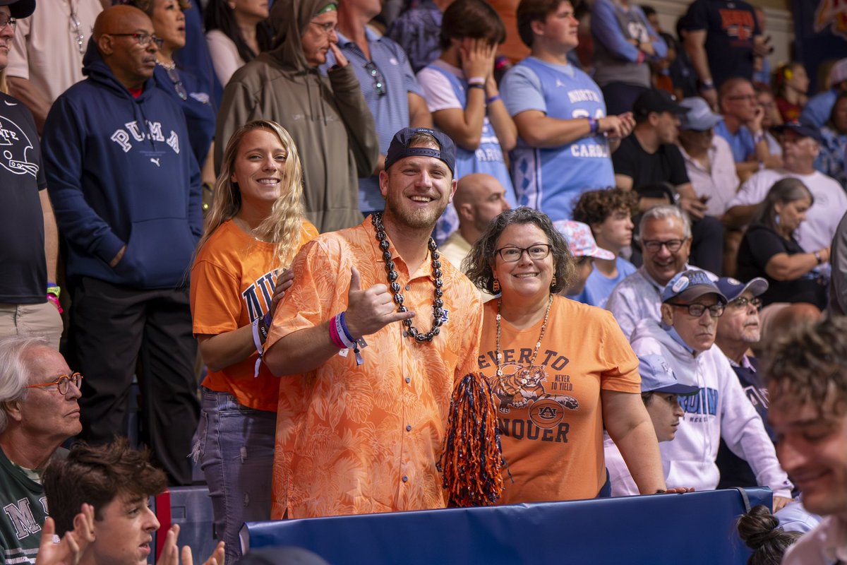 ashreid11's tweet photo. When playing UNC, Orange is the obvious color choice because you stand out amongst the sea of blue. One. More. Game. #WarDamnEagle (Thanks to Justin whose last name I can’t remember for the pic) https://t.co/z3Yg4aCBAt