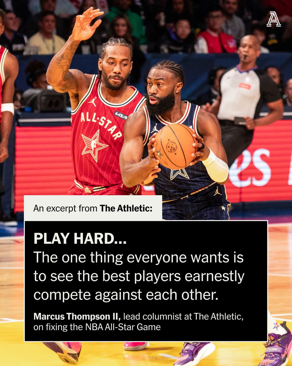 The Athletic (@theathletic) on Twitter photo Since the NBA is considering altering the format of the All-Star Game, <a href="/ThompsonScribe/">Marcus Thompson II</a> has some ideas.
"USA vs. The World has more juice than ever."
That being said, any concocted gimmicks are covering up the real issue with the NBA's All-Star Game...
nytimes.com/athletic/59522… Since the NBA is considering altering the format of the All-Star Game, <a href="/ThompsonScribe/">Marcus Thompson II</a> has some ideas.
"USA vs. The World has more juice than ever."
That being said, any concocted gimmicks are covering up the real issue with the NBA's All-Star Game...
nytimes.com/athletic/59522…