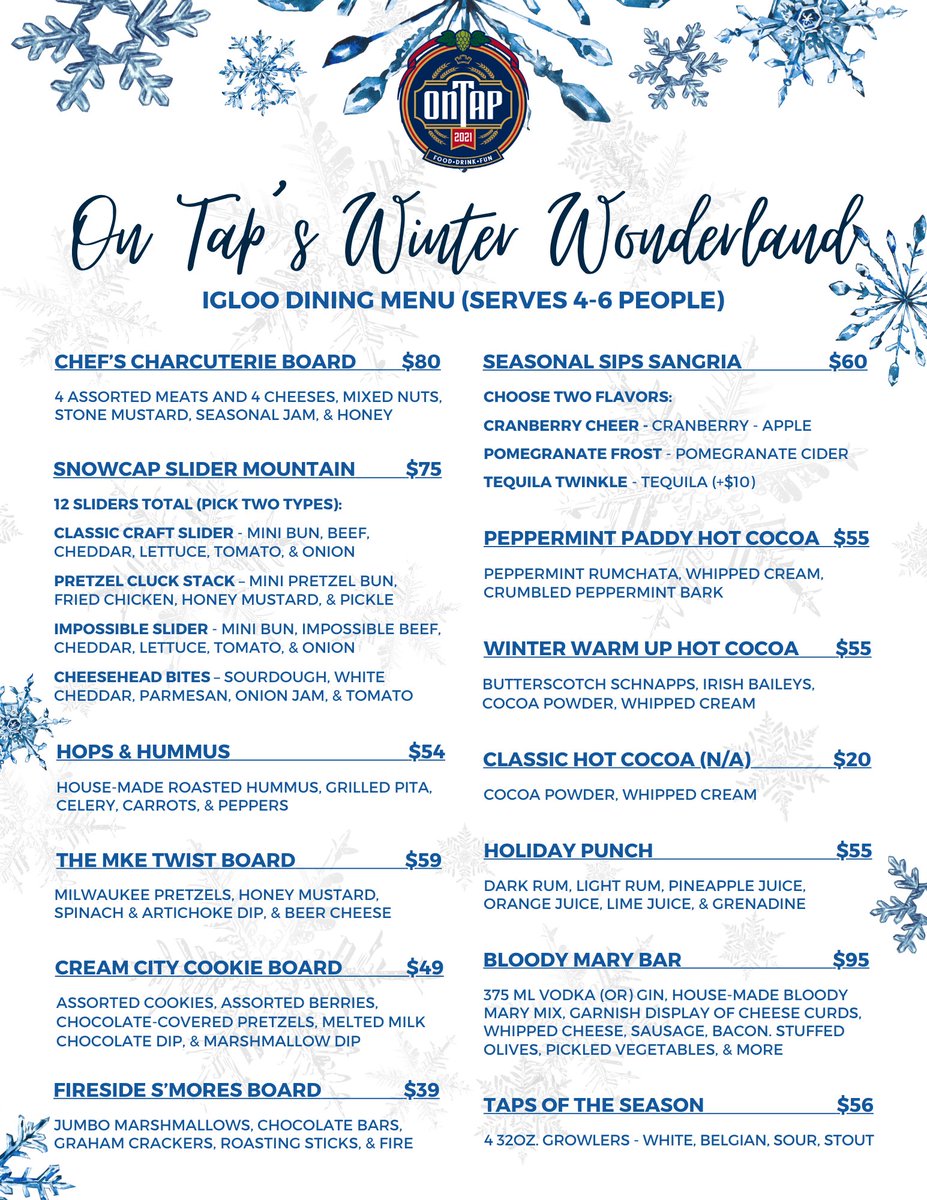 BrewhouseInn's tweet photo. ❄️✨ Cozy up in our NEW Winter Wonderland Igloo Experience at On Tap at the Brewhouse Inn &amp; Suites!

✅ 90-min reservation for up to 8 guests ($100)
✅ Complimentary Cranberry Apple Mule 🍹
✅ Delicious food &amp; drinks delivered to your igloo

https://t.co/XNCBOfetpB

#IglooDining https://t.co/kf1iirWX7f