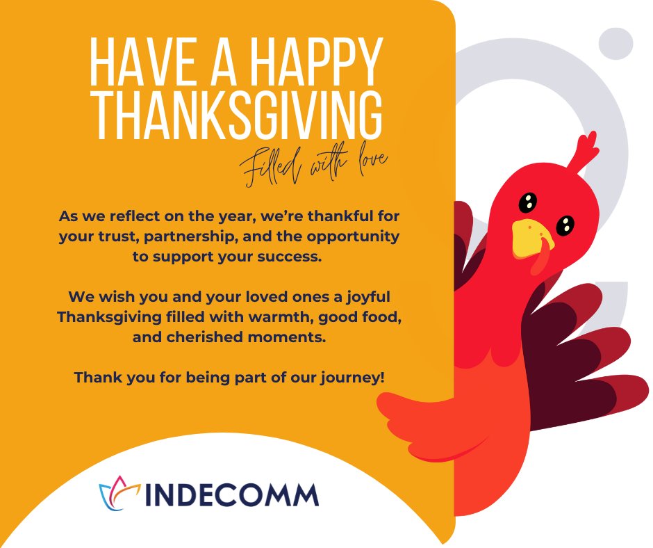 Indecomm's tweet photo. Wishing our amazing clients and partners a very Happy Thanksgiving! 

#HappyThanksgiving #gratitude #seasonsgreetings #ThanksGiving2024 https://t.co/R2SOhGvBOE