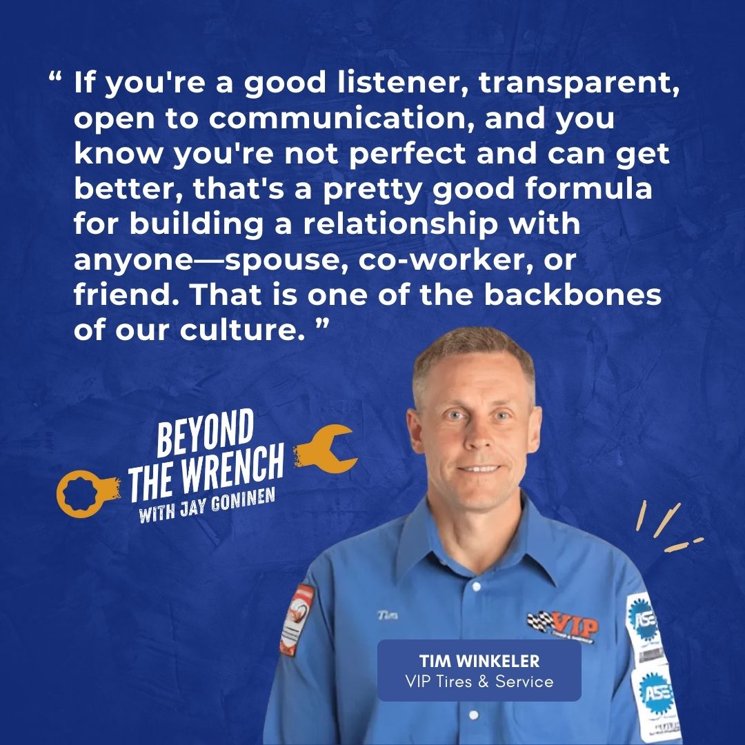 Tim Winkeler, President &amp; CEO of <a href="/VIPTiresService/">VIP Tires & Service</a>, is back on the Beyond the Wrench podcast this week to discuss how they prioritizes relationships when building their shop culture. wrenchway.com/blog/relations…