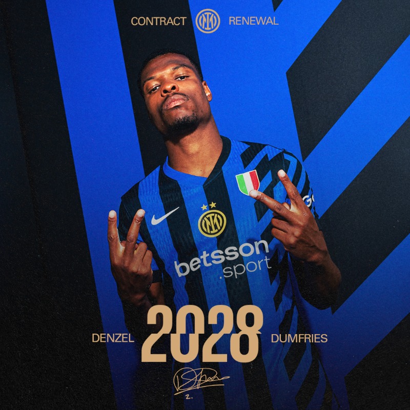 Inter's tweet photo. Denzel 🤝 Inter

#ForzaInter #Dumfries2028