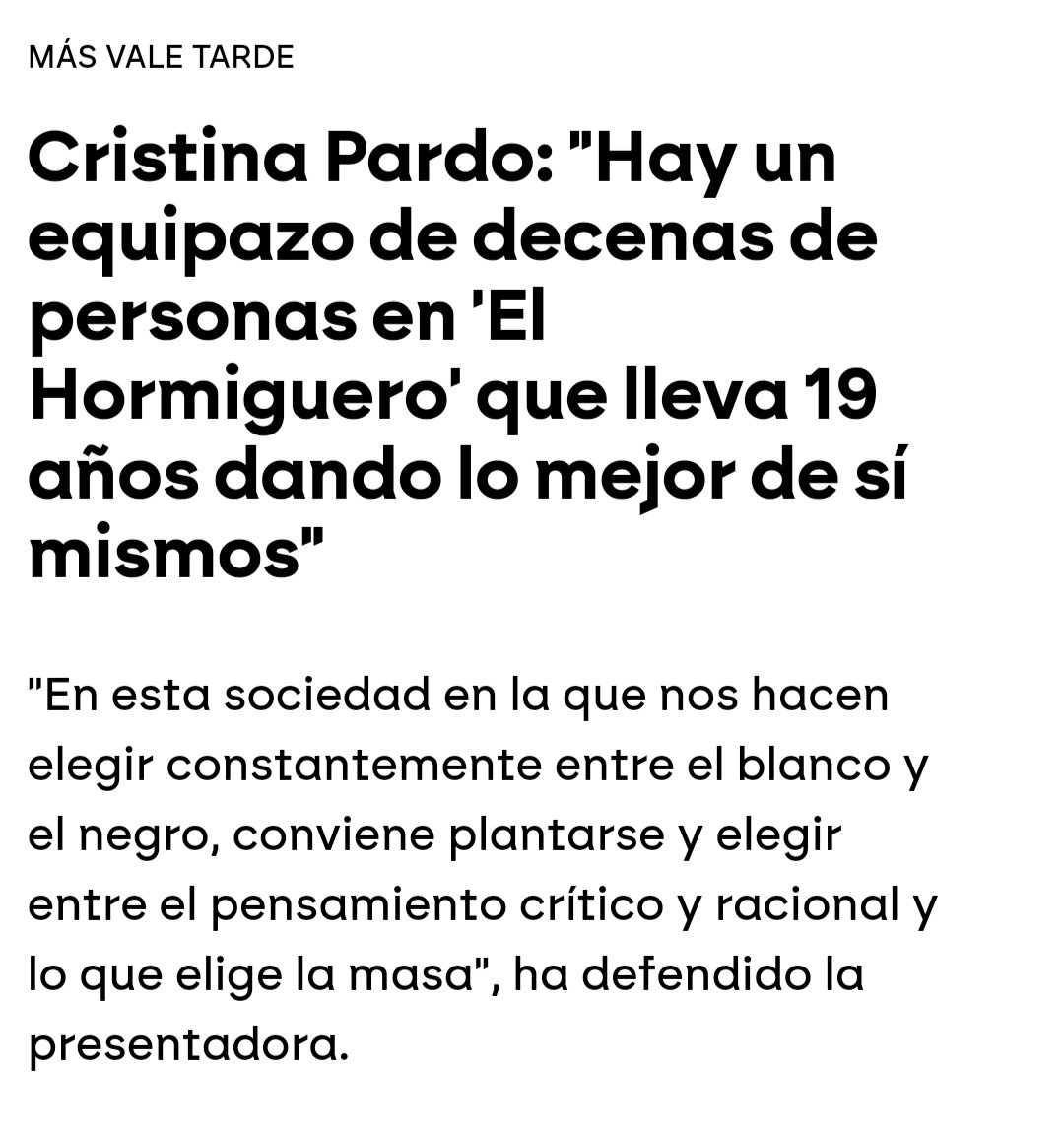 mayhem_boy's tweet image. Ojo al comentario de @cristina_pardo. Que el pensamiento crítico y racional está en el hormiguero. LOS COJONAZOS Y LA POCA VERGÜENZA que tiene esta gente es alucinante.