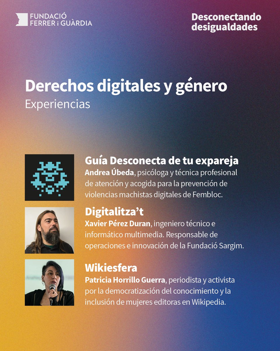 Experiencias de éxito: Derechos digitales y género

🔸Guía desconectadetuex.net de <a href="/fembloc_/">FemBloc</a> 
🔸Punts Digitalitza't de Fundació Sargim
🔸@PatriHorrillo con <a href="/Wikiesfera_org/">Wikiesfera</a> 

#DesconectandoDesigualdades🔌