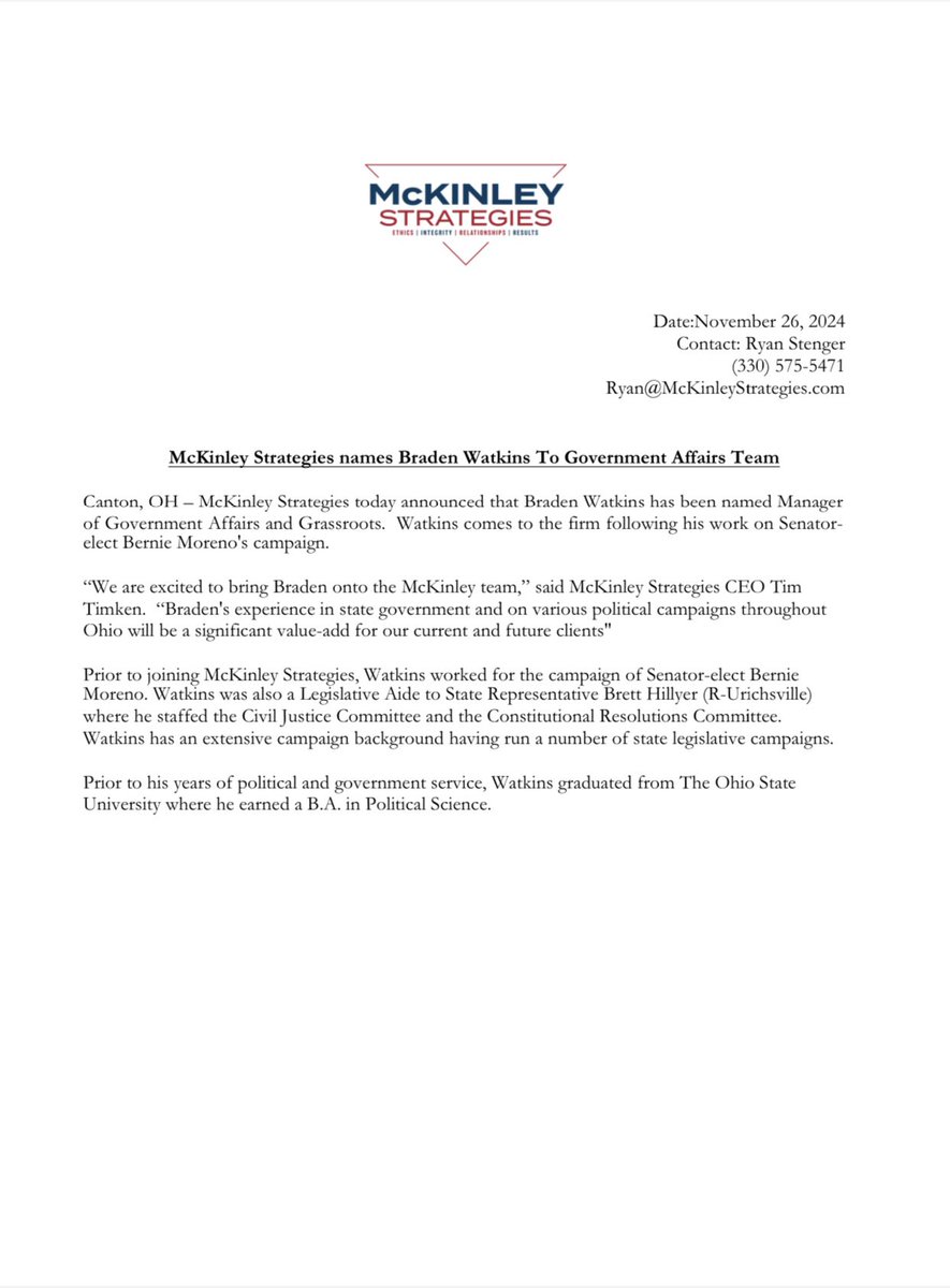 McKinleyStrategies (@mckinleystrtgy) on Twitter photo Welcome to the team, Braden. Welcome to the team, Braden.