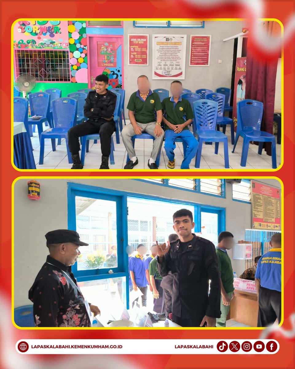 LapasKalabahi's tweet photo. Pegawai dan Warga Binaan Lapas Kalabahi Berikan Hak Suara Pada Pilkada 2024 di TPS Khusus 901
Selengkapnya:
https://t.co/hgbwl53emw
#LapasKalabahiPasti
#KumhamSemakinPASTI
#AlwaysTheBest
#ASNPilihNETRAL
~ Kemenkumham NTT
~ Kalapas Kalabahi Yusup Gunawan https://t.co/bAbztRAHT7