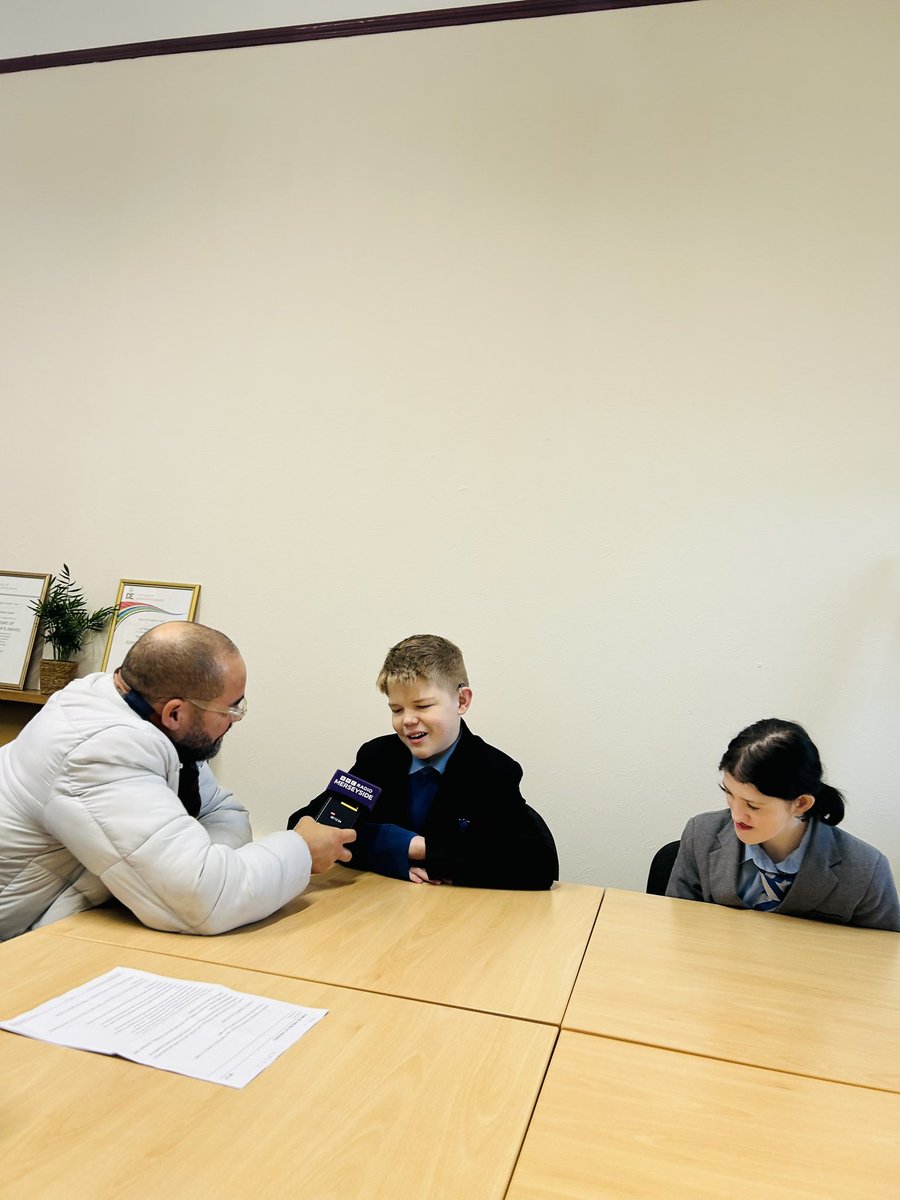 Thank you <a href="/kevduala/">Kevin Duala 🇬🇧🇨🇲</a> for visiting school this morning - and thank you Bo, Sienna, Frankie-J and Macy for your contributions. They discussed school life and future aspirations at St Vincent’s School <a href="/bbcmerseyside/">BBC Merseyside</a> 📻