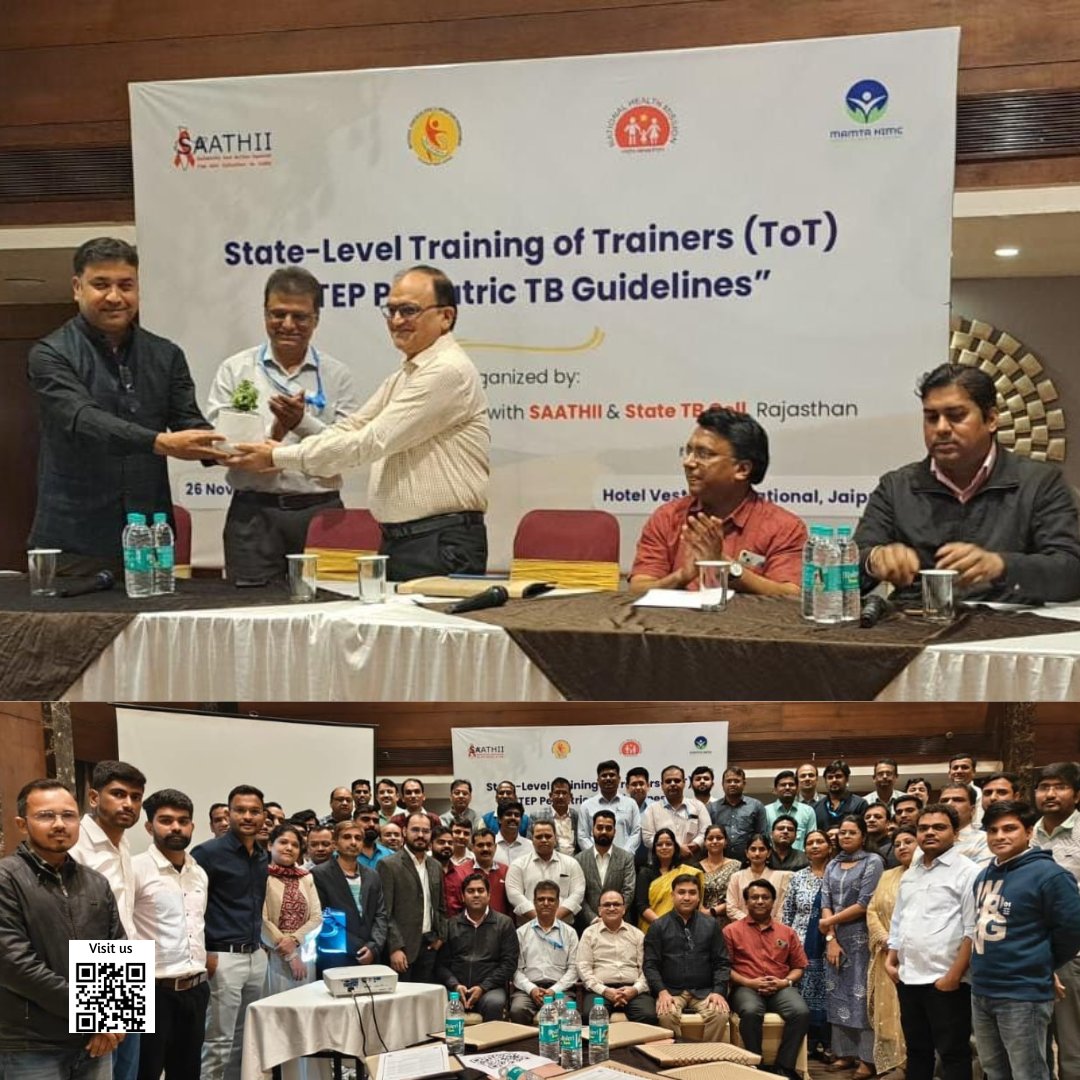 MamtaHIMC's tweet photo. MAMTA in collaboration with SAATHII and State TB Cell, Rajasthan successfully organised one day State Training of Trainer (TOT) on pediatric TB Care guidelines in Jaipur on 26 November 2024.

The objective of the State TOT is to build the knowledge and capacities of pediatricians and enhance their skills on pediatric TB management which includes #TB diagnosis and treatment. Training was inaugurated by the State TB officer Dr Purushottam Soni in the presence of WHO - NTEP consultants, paediatric TB trainers from #Rajasthan facilitated the #TOT. Development partners working in state on TB also were part of this TOT.

This initiative marks a step forward in empowering healthcare professionals to tackle pediatric TB effectively and strengthen TB care in the region.

#TBFreeIndia #PediatricHealthcare #CapacityBuilding #MamtaHIMC #EndTB #TBAwareness

@SAATHII  @AtaurRehman1980