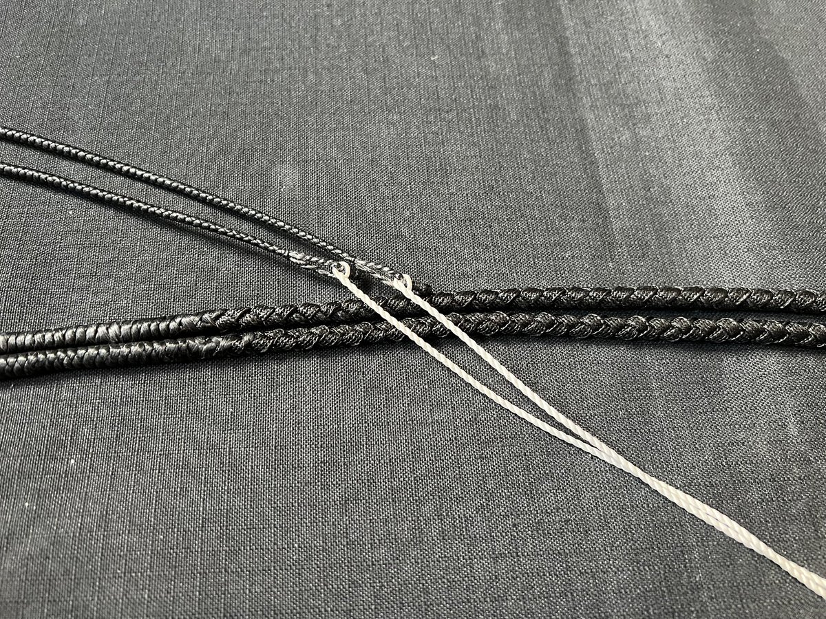 Custom order. A matched pair of prototype hybrid bullwhips. 15 inch handles with 5ft 16 plait Dacron thongs. 
Two plaited bellies finished with a Dyneema falls.