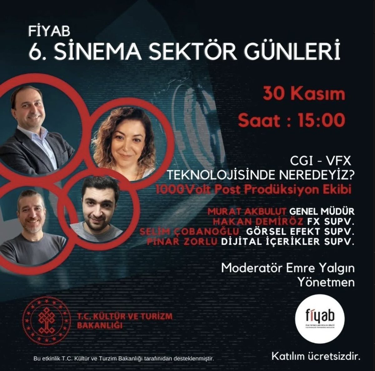 Görsel hikaye anlatımında yaratıcılığın sınırlarını kaldıran CGI ve VFX teknolojisini yerli yapımlara başarıyla uygulayan ekibimiz 30 Kasım Cumartesi saat 15:00’da Fiyab Sinema Sektör Günlerinde.