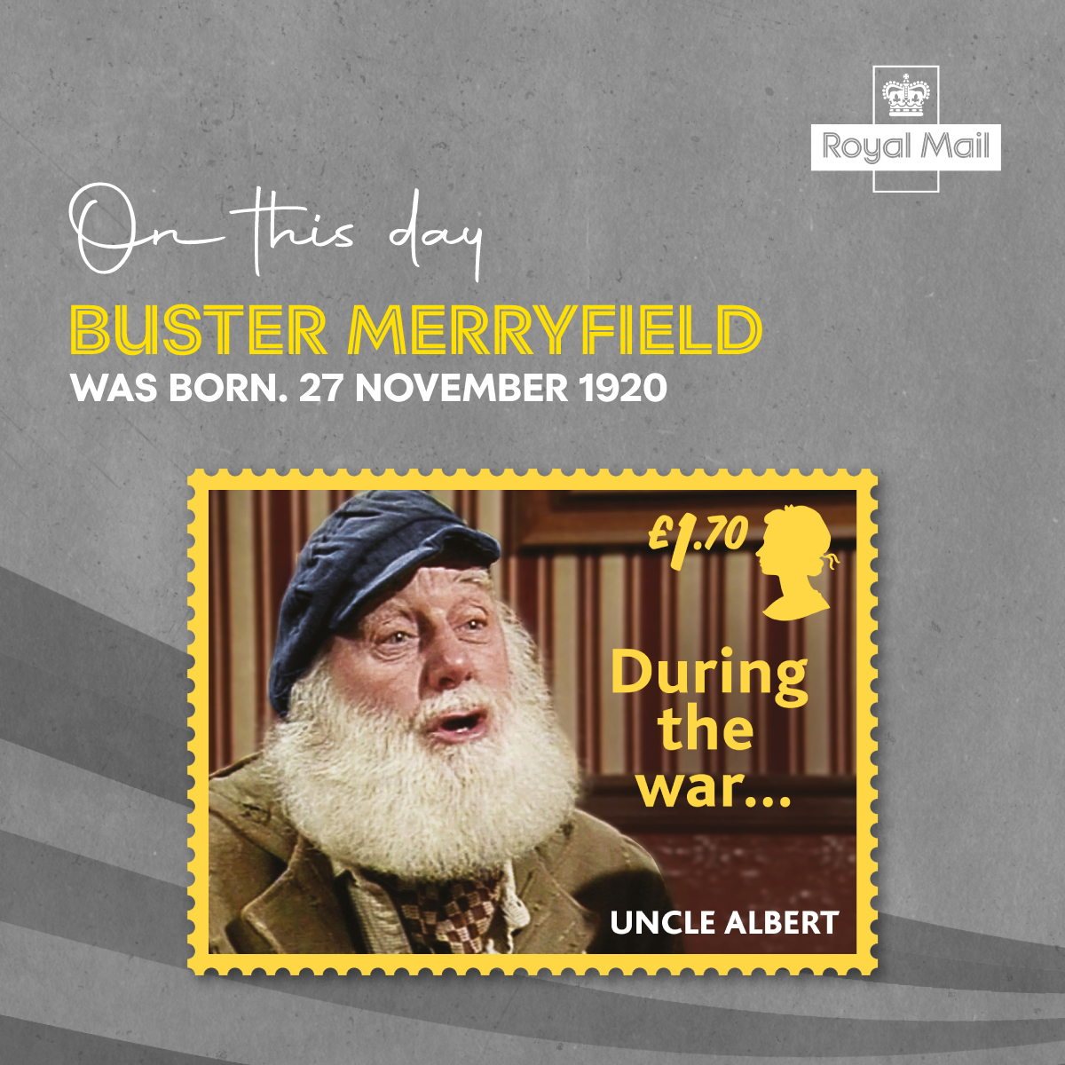 RoyalMailStamps's tweet photo. #Onthisday in 1920 the iconic Harry "Buster" Merryfield was born, best known for his role as loveable Uncle Albert in the sitcom Only Fools & Horses.
He was featured on a stamp from our 2021 Only Fools & Horses release.
#OnlyFoolsandHorses
#DuringTheWar
#UncleAlbert https://t.co/3EfDcQRezQ