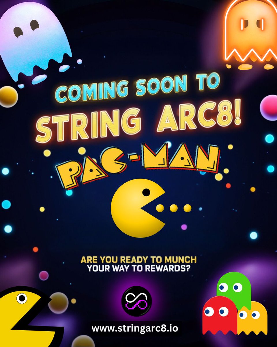 StringArc8's tweet photo. 🎉COMING SOON TO STRING ARC8!🎮

👾The classic PAC-MAN is making its way to the platform!
🌟Get ready to munch your way through rewards!

👉https://t.co/CeHd4oKNE3

#StringArc8 #PacMan #ComingSoon #RetroGaming #PlayToEarn #FunAndRewards https://t.co/TfVgJgrzKZ