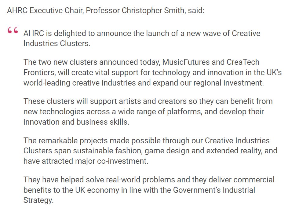 Two new Creative Industries Clusters in the West Midlands and Liverpool will support creative technologies and research and innovation in music.

They'll build on existing strengths to foster innovation, deliver new technologies, business models and jobs: orlo.uk/zwecW