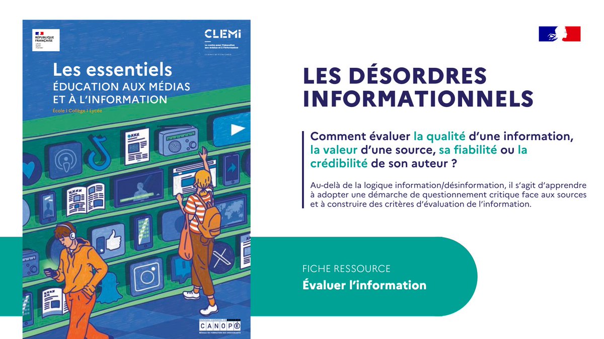 LeCLEMI's tweet photo. #Ressources 📚
Comment évaluer l'information ? Avec Les Essentiels de l'#ÉducMédiasInfo

Savoir évaluer la qualité et la pertinence d’une information, mais aussi la valeur d’une source, sa fiabilité, la crédibilité de son auteur...

👉 https://t.co/jOYfxN1yuC

@GMF_assurances https://t.co/5o96s39Jxz
