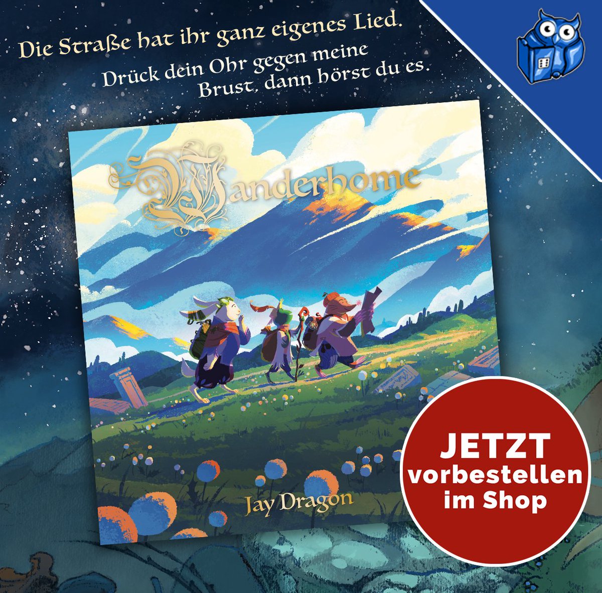 𝗩𝗼𝗿𝗯𝗲𝘀𝘁𝗲𝗹𝗹𝘂𝗻𝗴 𝗳𝘂̈𝗿 𝗪𝗮𝗻𝗱𝗲𝗿𝗵𝗼𝗺𝗲 ist gestartet! 🦉 system-matters.de/shop/wanderhom…
 
Ein gemütliches Pen&amp;Paper-Rollenspiel über fantastische Reisen in einer zauberhaften Welt voll grüner Wiesen und sternenklaren Nächten. Wohin werdet ihr wandern? #Wanderhome #pnpde