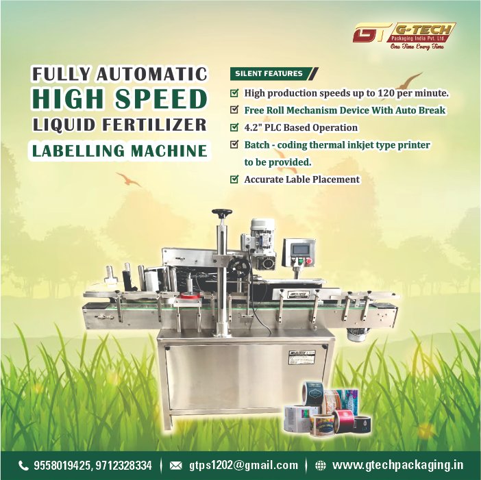 gtech_packaging's tweet photo. 🏷️ High-Speed Automatic Liquid Fertilizer Bottle Sticker Labeling Machine 🏷️

For More Details
Visit https://t.co/CoVKRZpeyN
Schedule a call +91 97123 28334
+91 95580 19425

#StickerLabeling #HighSpeedLabeling #PackagingAutomation #PLCBasedTechnology #AccurateLabeling https://t.co/IDyl91uCFB